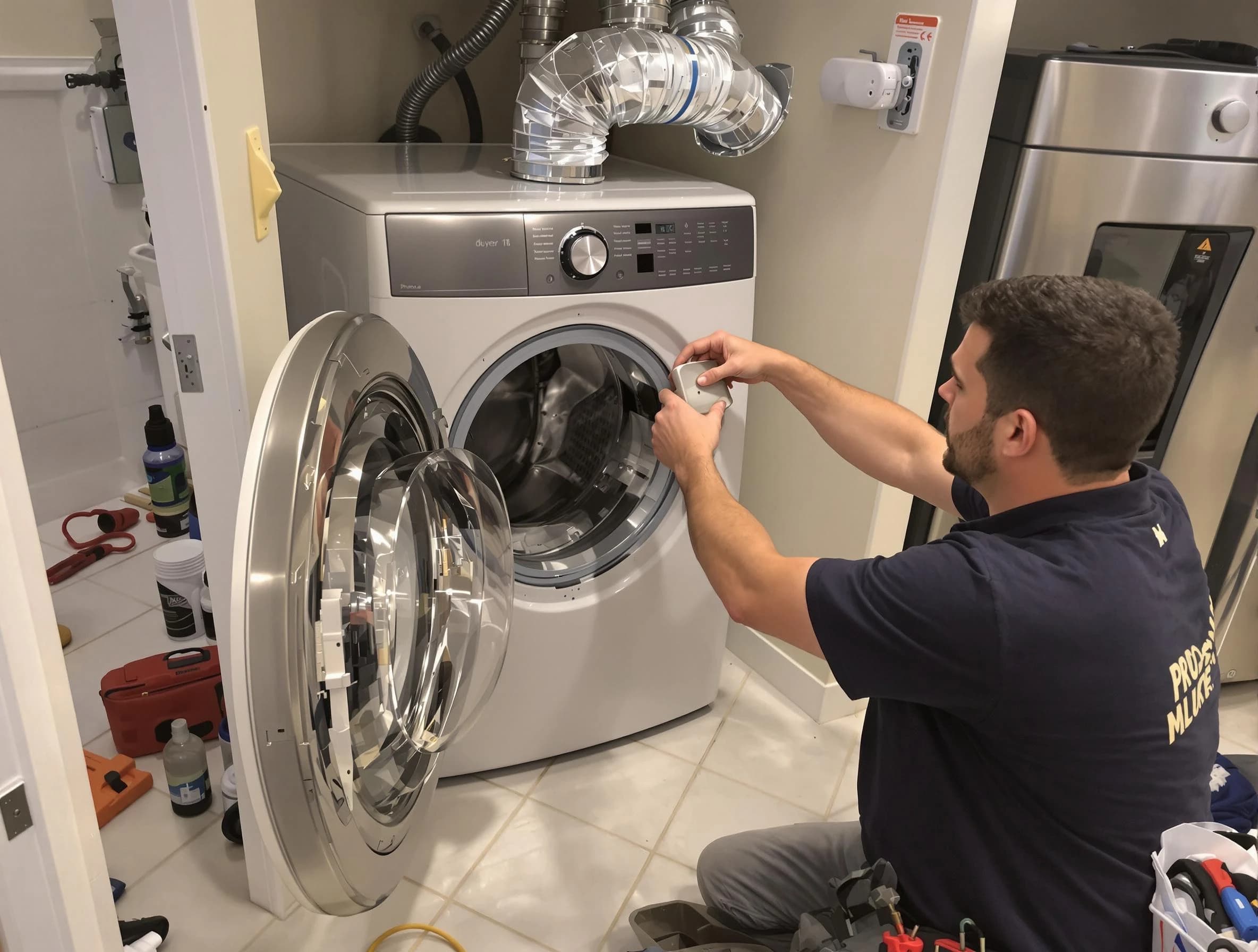 Boston Dryer Vent Cleaning technician performing precise dryer vent hose installation in Boston
