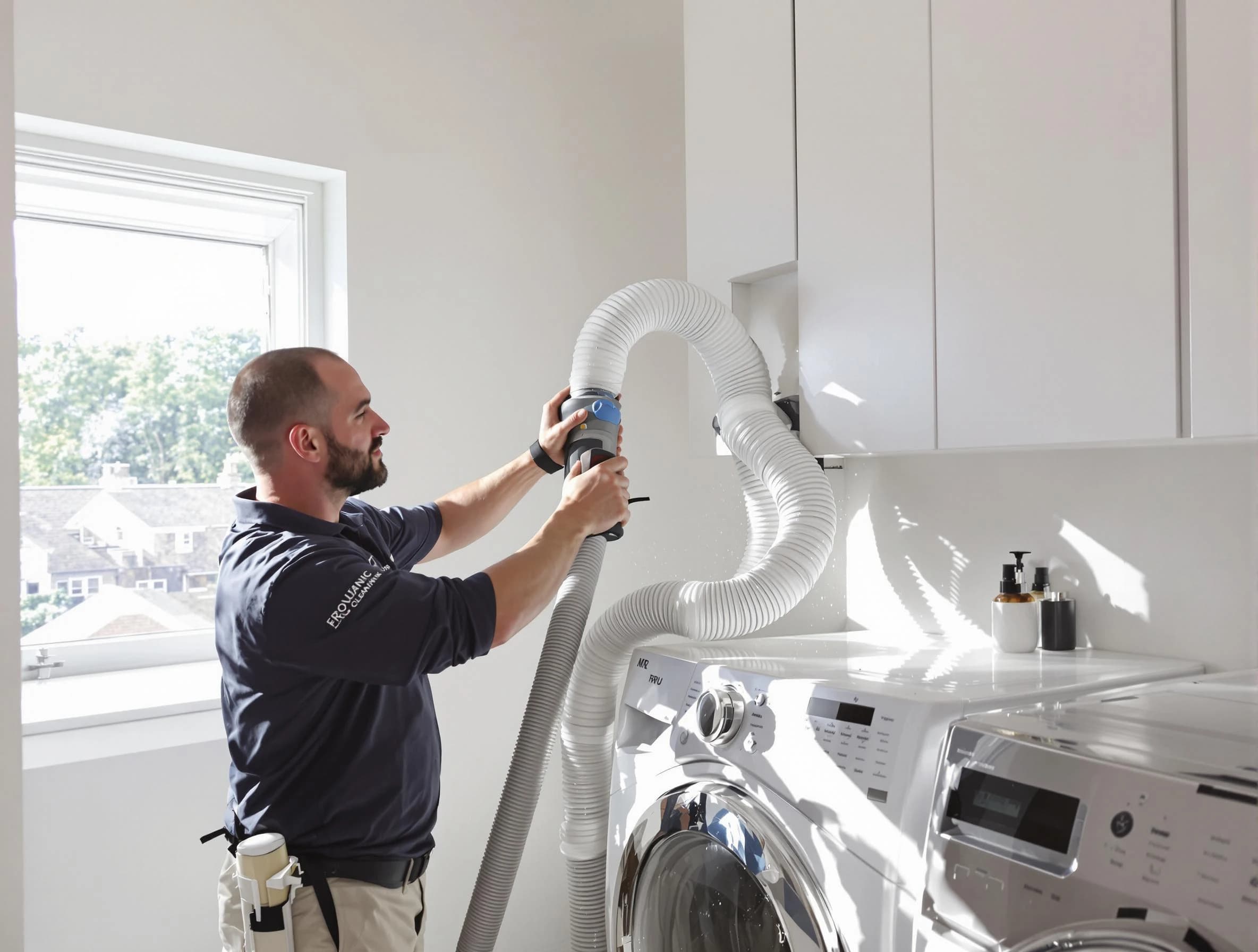 Certified Boston Dryer Vent Cleaning technician performing dryer vent cleaning in Boston
