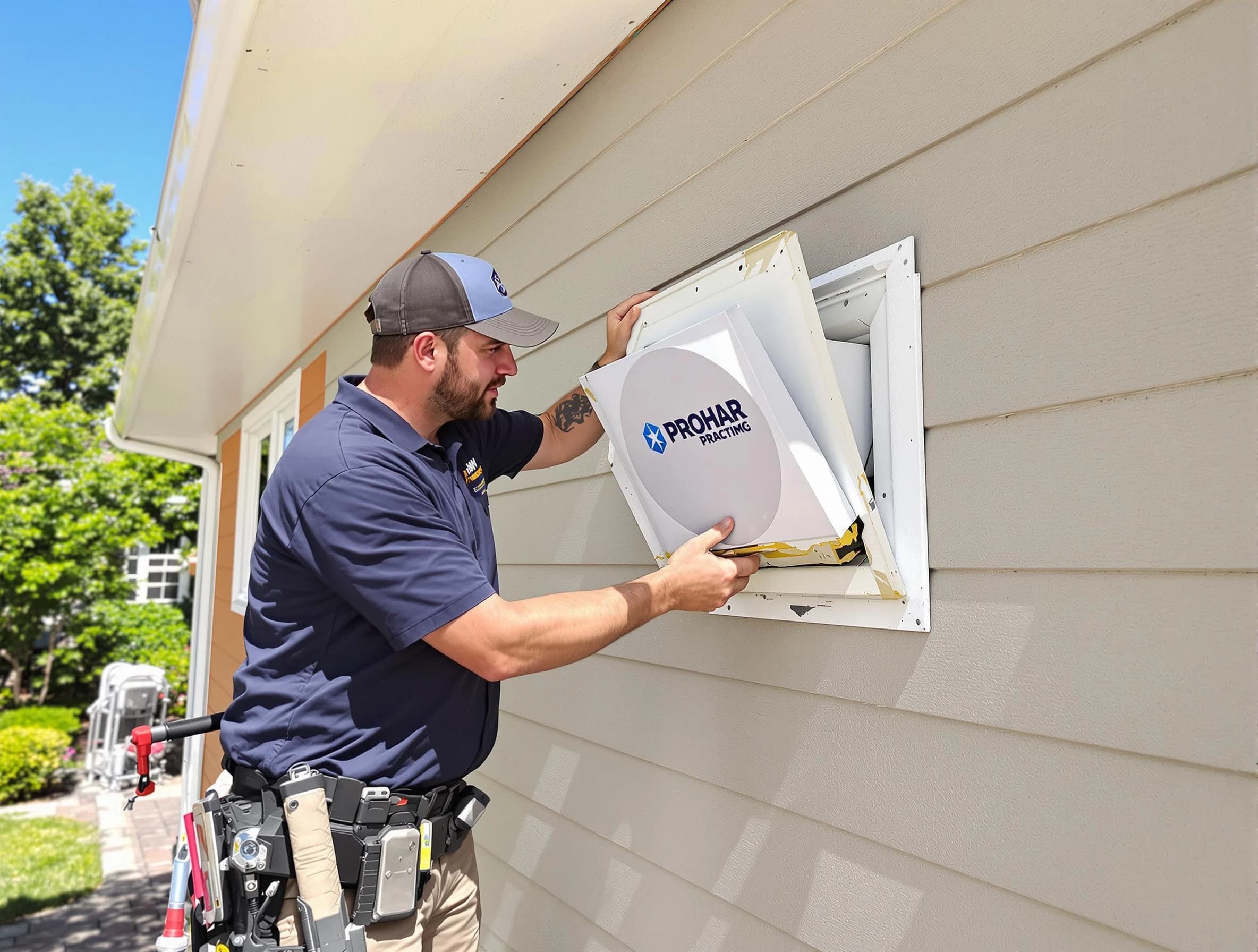 Boston Dryer Vent Cleaning technician installing a new protective dryer vent cover on a home in Boston